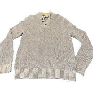 GH Bass & Co Mens sz Large Gray Knit Sweater Quarter Button Pullover